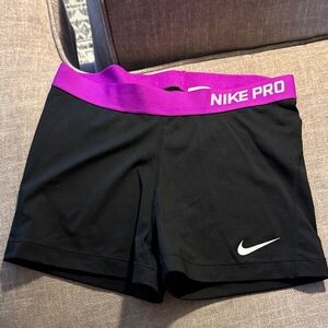 Nike Women's Pro Shorts Black with Vibrant Purple Band
